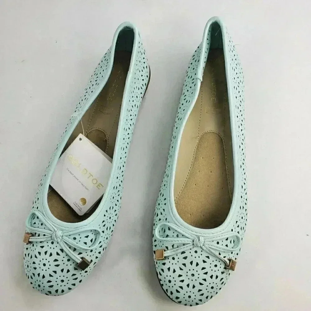 Goldtoe Comfort Plus Memory Foam Slip On Women's Bow Tie Flats Pumps New 7.5/9